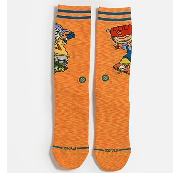 NWT Men's Sam & Twister Rocket Power Stance Vibrant Orange Crew Socks - Picture 5 of 10